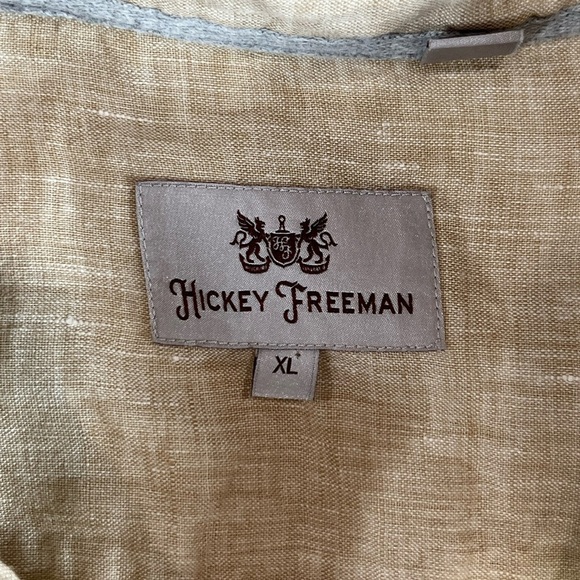 Hickey Freeman 100% Linen XL Light Tan Summer Spring Beach Vacation Shirt Zegna - Picture 5 of 12